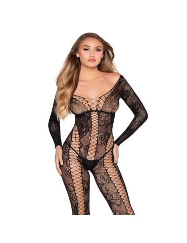 LEG AVENUE - 89369 NET & LACE JUMPSUIT BLACK - ONE SIZE
