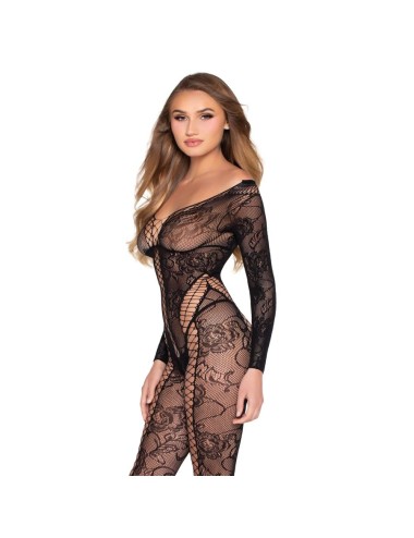 LEG AVENUE - 89369 NET & LACE JUMPSUIT BLACK - ONE SIZE