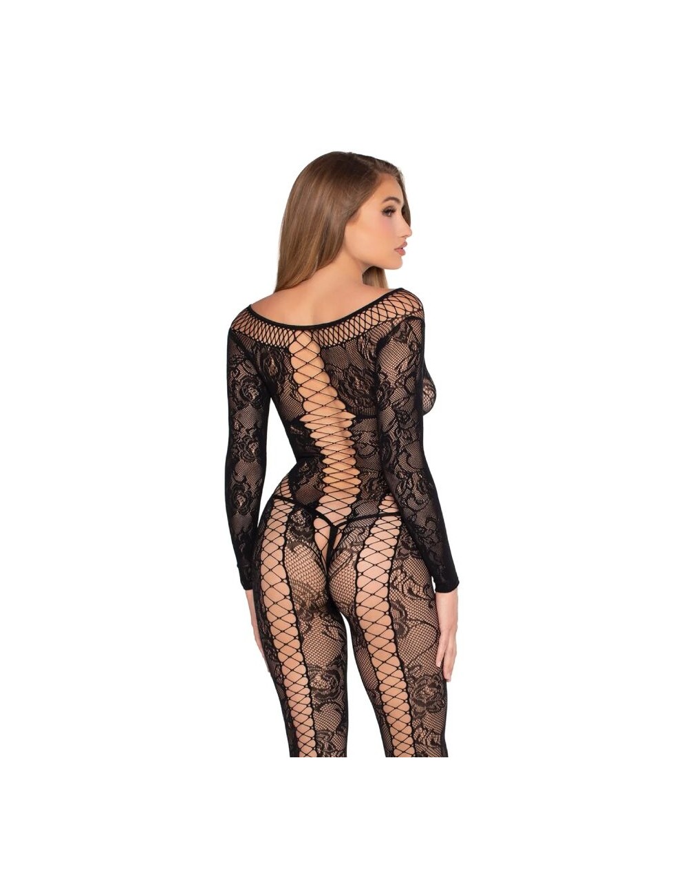 LEG AVENUE - 89369 NET & LACE JUMPSUIT BLACK - ONE SIZE