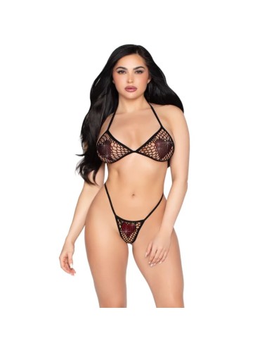 LEG AVENUE - 86147 FISHNET BRA TOP AND G-STRING PANTY BLACK - ONE SIZE