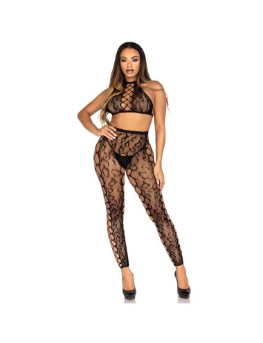 LEG AVENUE - 89372 CROP TOP & CROTCHLESS TIGHTS BLACK - ONE SIZE