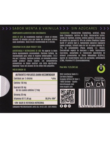 WUG ON - FUNCTIONAL CAFFEINE & GUARANA GUM MINT & VANILLA FLAVOUR BLISTER 8 PCS