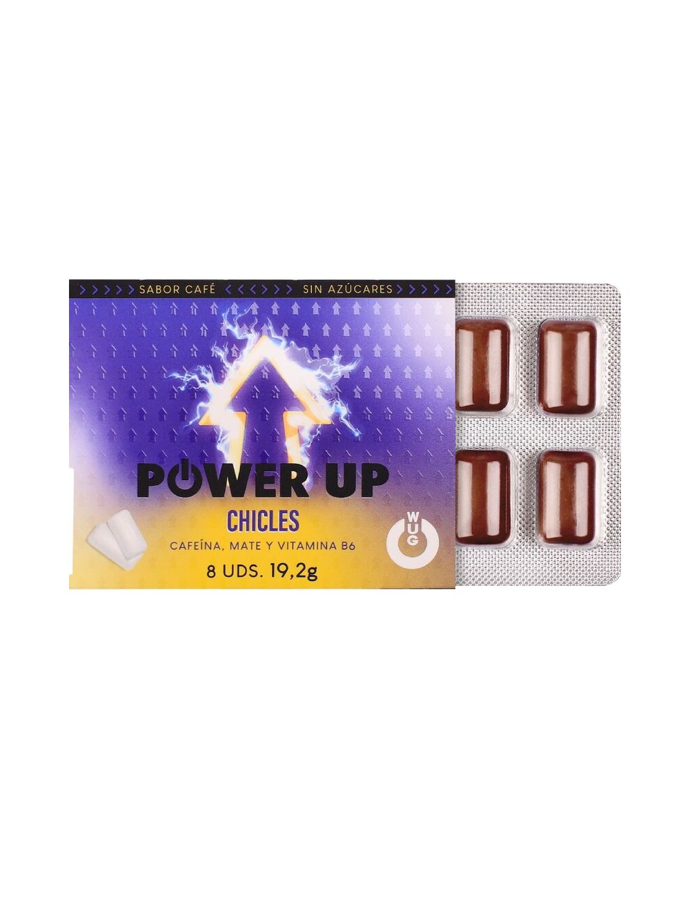 WUG POWER UP – FUNCTIONAL CAFFEINE & MATE COFFEE FLAVOUR GUM BLISTER 8 PCS