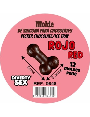 DIABLO PICANTE - CHOCOLATE MOLD WITH 12 SILICONE PENISES FOR HANGING RED