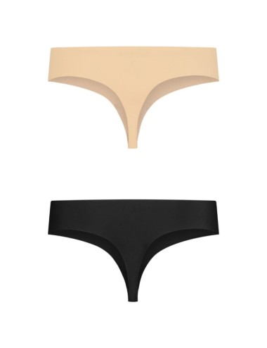BYE-BRA - INVISIBLE THONG 2 PACK BEIGE & BLACK SIZE XXL