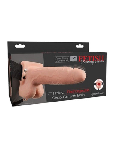 FETISH FANTASY SERIES - REALISTIC VIBRATING HOLLOW STRAP ON WITH BALLS 17.8 CM