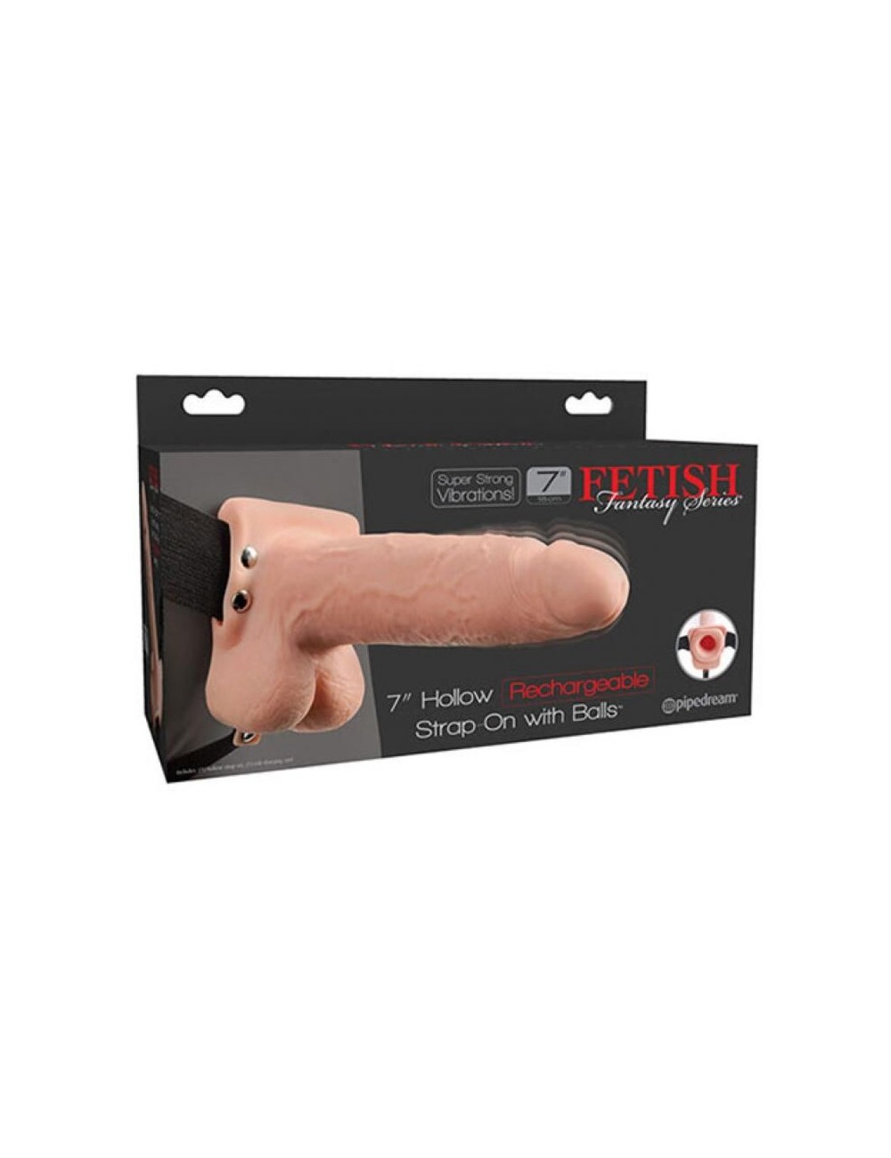 FETISH FANTASY SERIES - REALISTIC VIBRATING HOLLOW STRAP ON WITH BALLS 17.8 CM