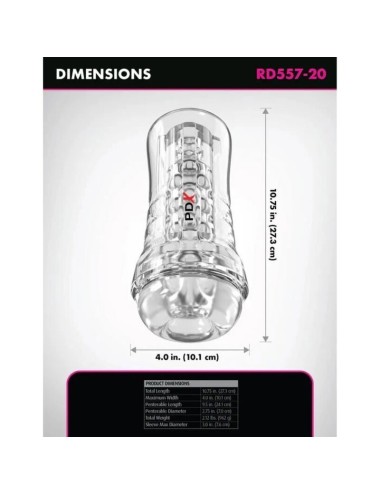 PDX ELITE - VIEWTUBE PLUS SEE-THRU EZ-GRIP TRANSPARENT STROKER 21 CM