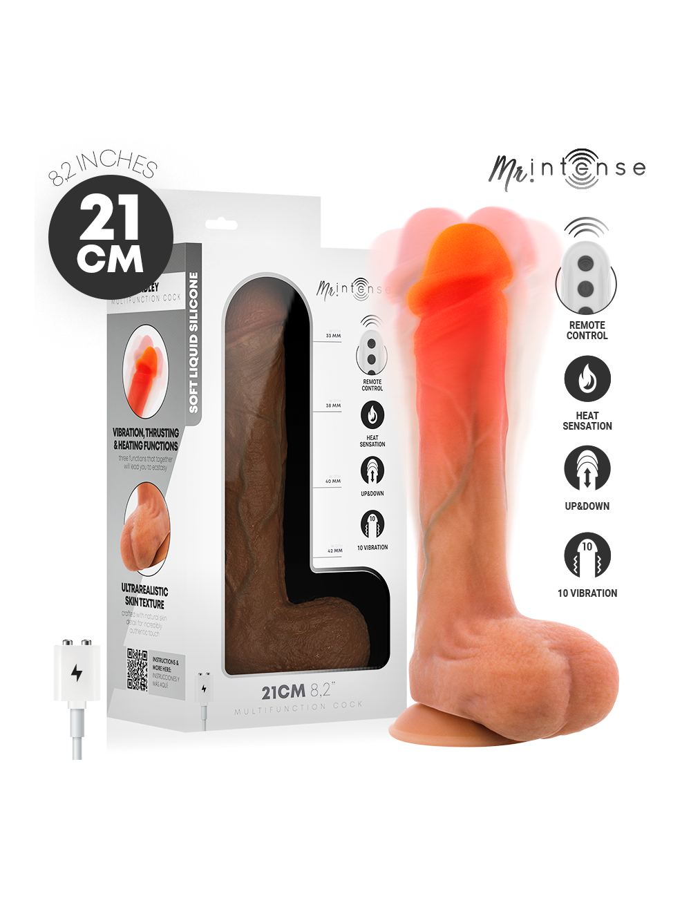 MR INTENSE - BRADLEY SILICONE VIBRATING DILDO WITH HEAT EFFECT AND REMOTE CONTROL 21 CM -Ø- 4.2 CM