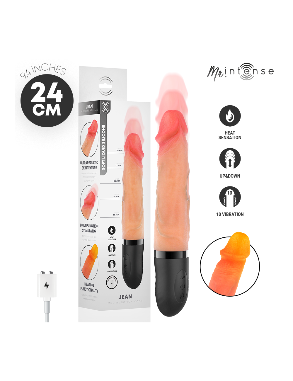 MR INTENSE - JEAN UP&DOWN VIBRATOR SILICONE WITH HEAT EFFECT 24 CM -Ø- 3.8 CM
