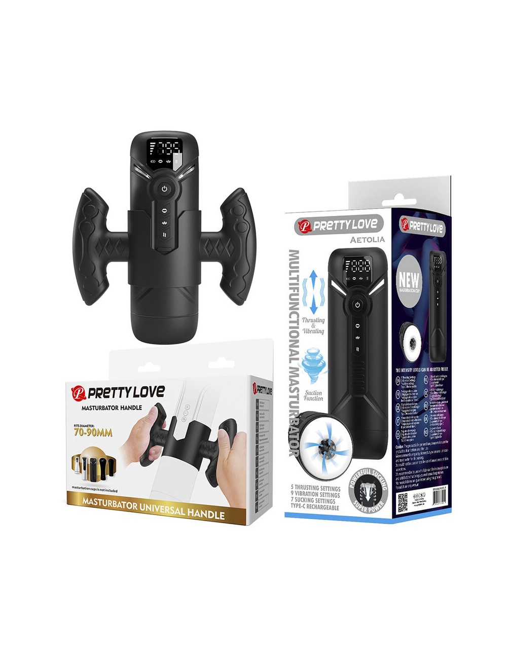 PRETTY LOVE - AETOLA MULTIFUNCTION AUTOMATIC MASTURBATOR WITH HANDLE BLACK