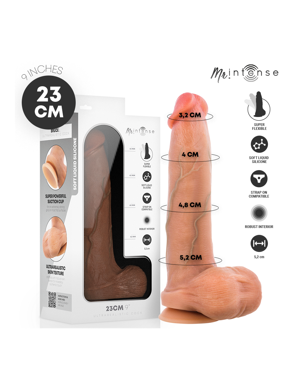 MR INTENSE - BRUCE L DILDO SILICONE 23 CM -Ø- 5.2 CM