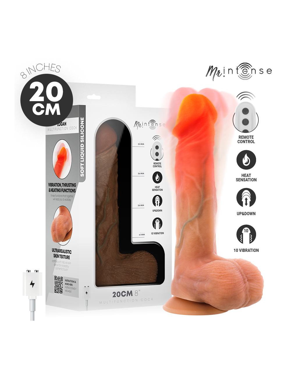 MR INTENSE - LOGAN VIBRATOR DILDO SILICONE WITH HEAT EFFECT AND REMOTE CONTROL 20 CM -Ø- 4