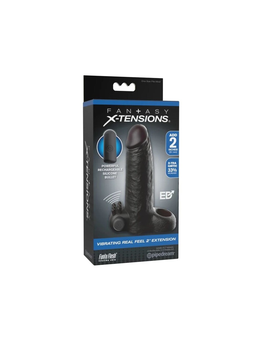 FANTASY X-TENSIONS - VIBRATING REAL FEEL 5CM PENIS EXTENSION SLEEVE BLACK