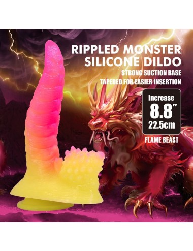 POWER MONSTERS - RIPPLIED MONSTER FANTASY DILDO WITH SUCTION CUP 22.5 CM Ø 5.5 CM PINK & YELLOW