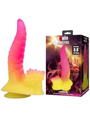 POWER MONSTERS - RIPPLIED MONSTER FANTASY DILDO WITH SUCTION CUP 22.5 CM Ø 5.5 CM PINK & YELLOW