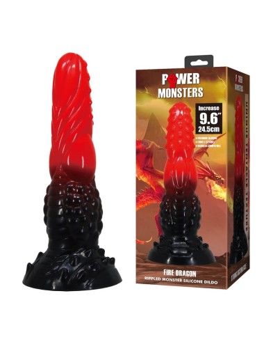 POWER MONSTERS - FIRE DRAGON FANTASY DILDO WITH SUCTION CUP 24.5 CM Ø 5.8 CM RED & BLACK