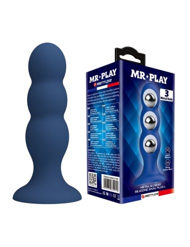 MR PLAY - ANAL PLUG WITH METAL BALLS AND SUCTION CUP BLUE
