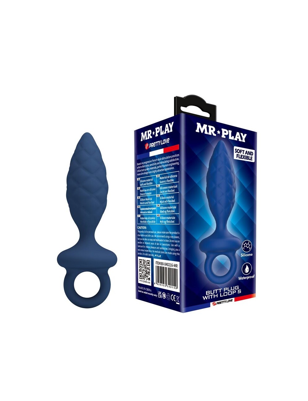 MR PLAY - TEXTURED ANAL PLUG WITH RING BLUE S