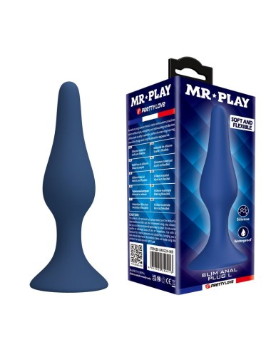 MR PLAY - SLIM SILICONE ANAL PLUG BLUE L