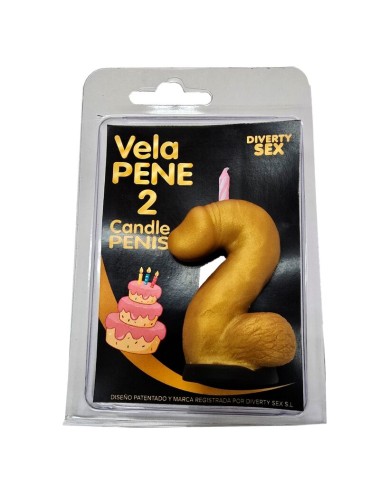 DIABLO PICANTE - PENIS CANDLE IN THE SHAPE OF THE NUMBER 2 GOLD COLOR