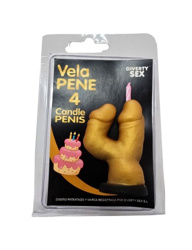DIABLO PICANTE - PENIS CANDLE IN THE SHAPE OF THE NUMBER 4 GOLD COLOR