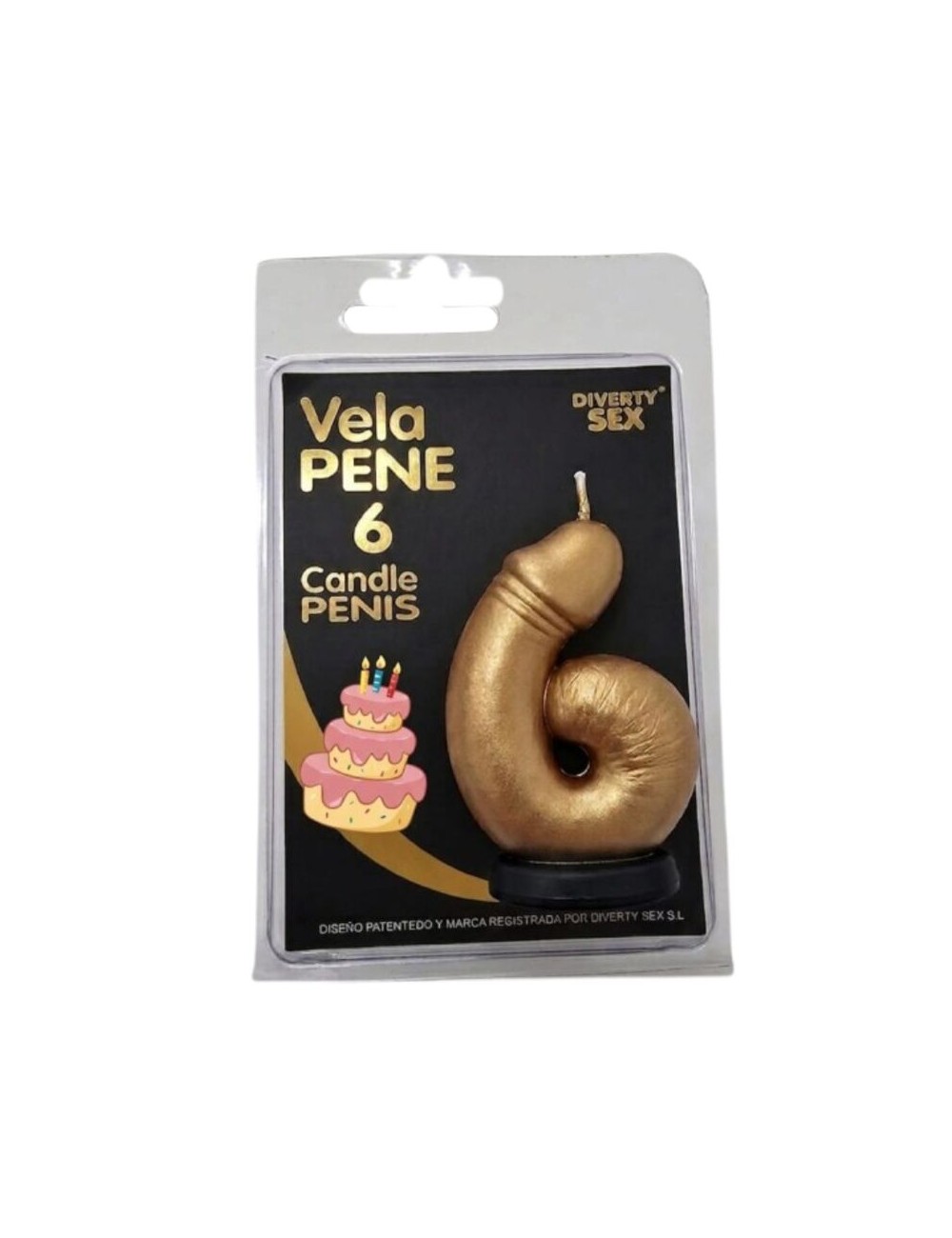 DIABLO PICANTE - PENIS CANDLE IN THE SHAPE OF THE NUMBER 6 GOLD COLOR