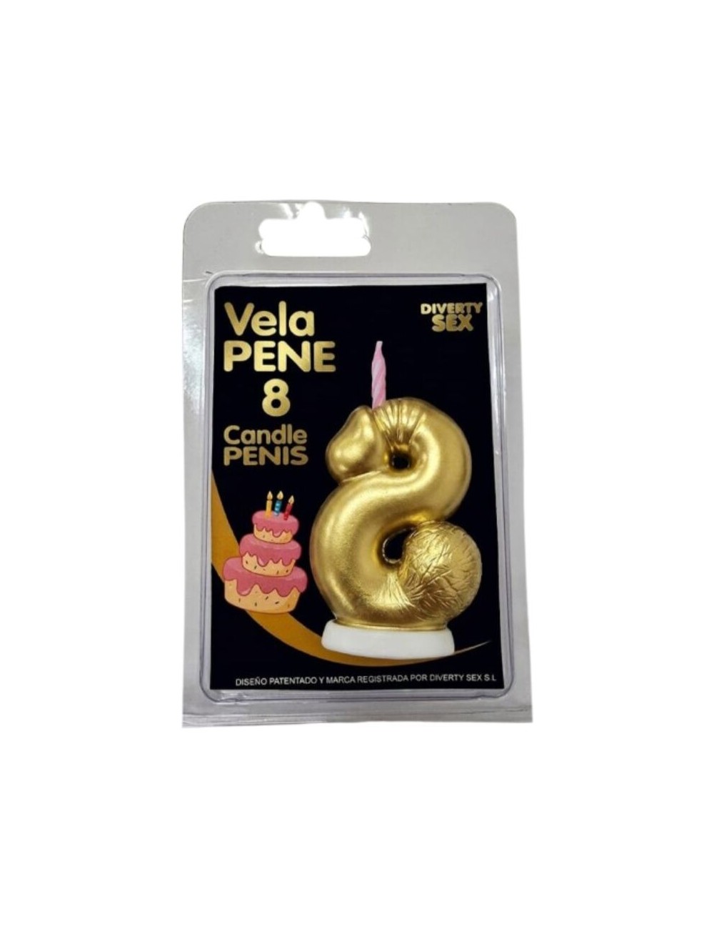 DIABLO PICANTE - PENIS CANDLE IN THE SHAPE OF THE NUMBER 8 GOLD COLOR