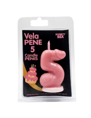 DIABLO PICANTE - PENIS CANDLE IN THE SHAPE OF THE NUMBER 5 PINK COLOR