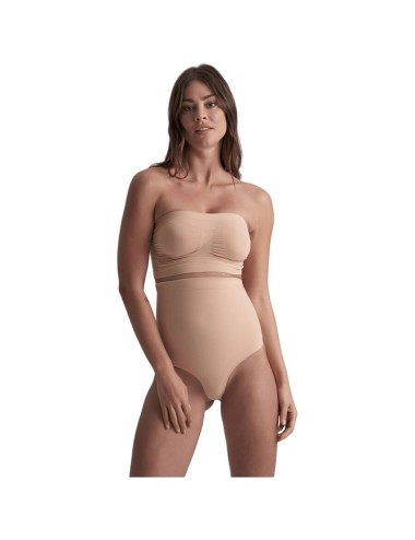 BYE-BRA - SOFT TOUCH SEAMLESS HIGH WAIST THONG BEIGE SIZE M