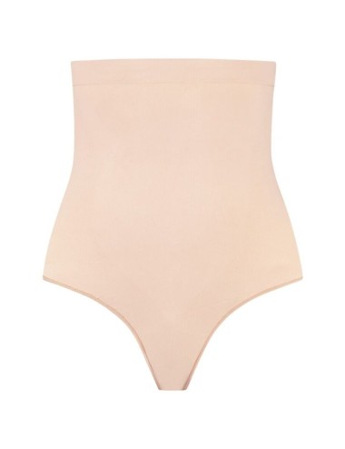 BYE-BRA - SOFT TOUCH SEAMLESS HIGH WAIST THONG BEIGE SIZE L