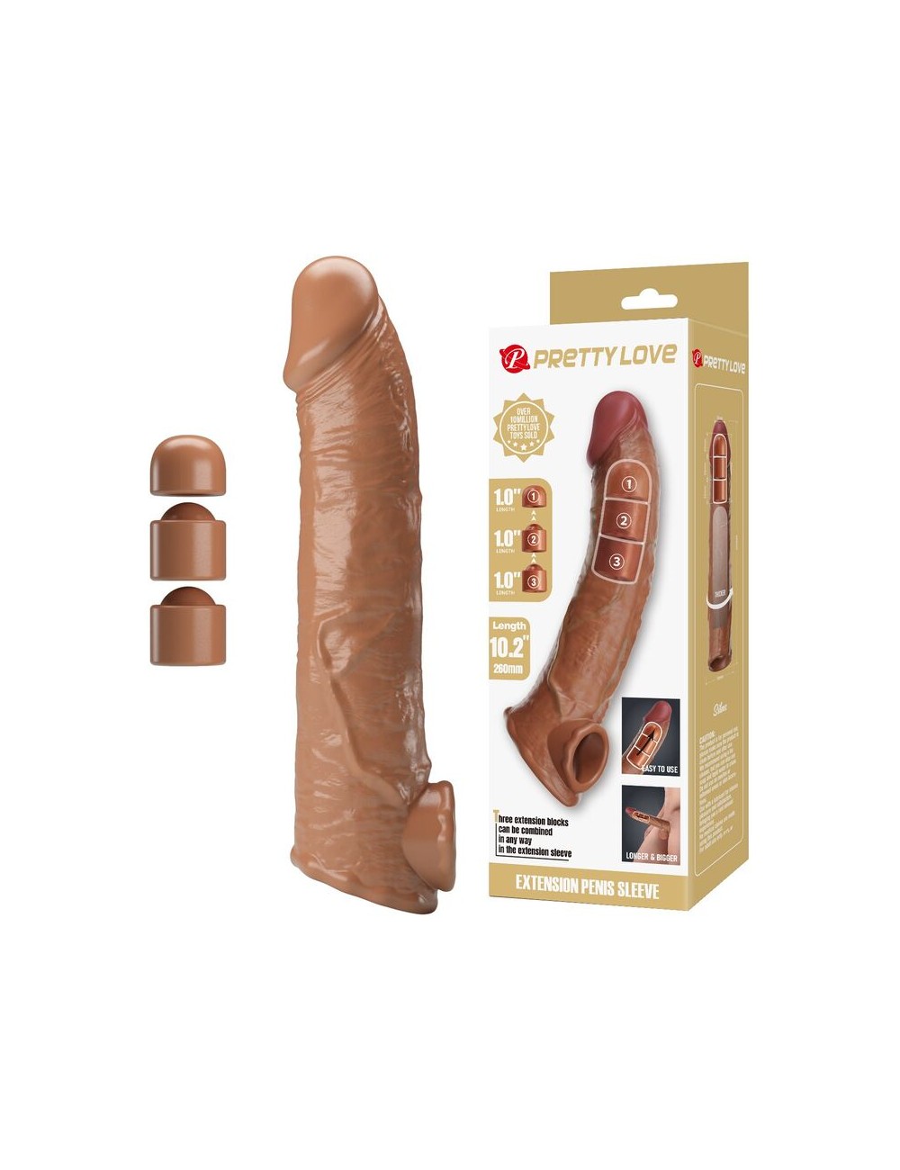 PRETTY LOVE - ADJUSTABLE PENIS EXTENSION SLEEVE 26 CM Ø 4 CM NATURAL