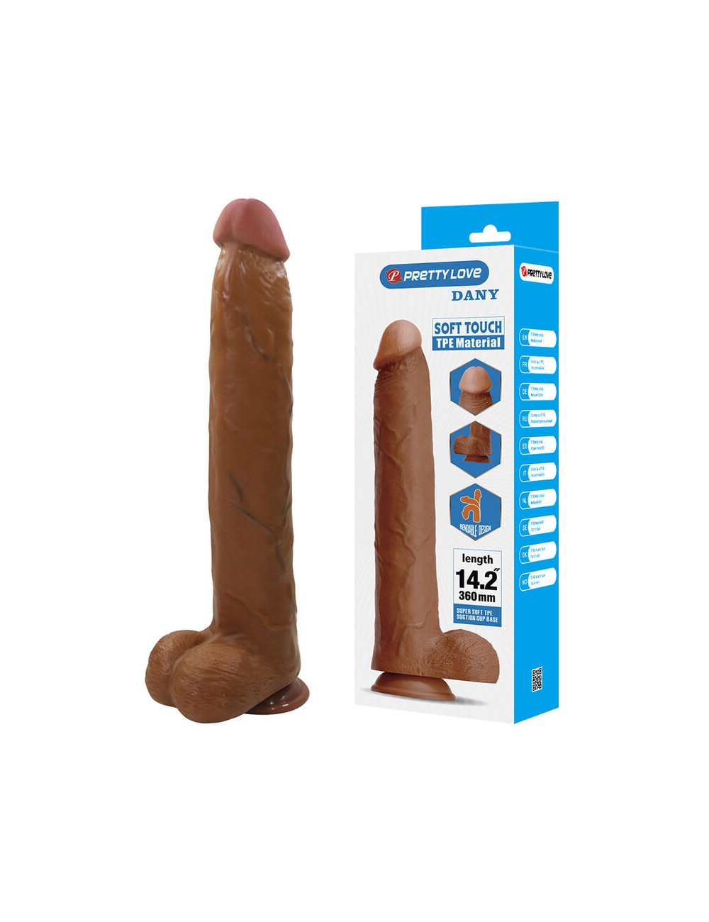 PRETTY LOVE - DANY REALISTIC FLEXIBLE DILDO WITH SUCTION CUP 36 CM -Ø- 5.6 CM BROWN