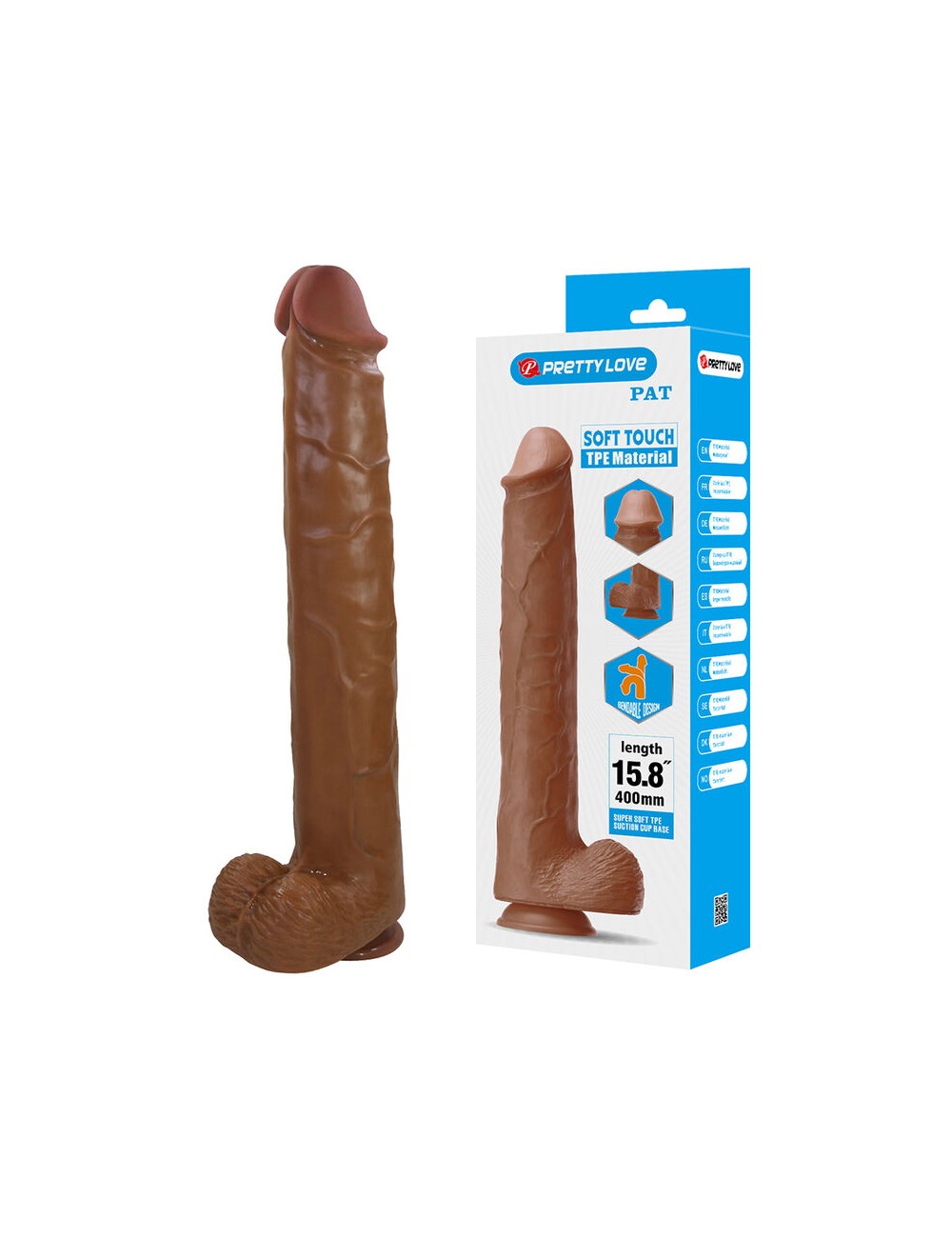 PRETTY LOVE - PAT REALISTIC FLEXIBLE DILDO WITH SUCTION CUP 40 CM -Ø- 6 CM BROWN