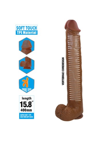 PRETTY LOVE - PAT REALISTIC FLEXIBLE DILDO WITH SUCTION CUP 40 CM -Ø- 6 CM BROWN