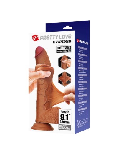 PRETTY LOVE - EVANDER FLEXIBLE REALISTIC DILDO WITH SUCTION CUP 23 CM -Ø- 4.9 CM