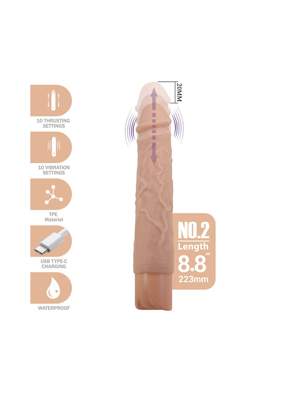 PRETTY LOVE - KESSLER REALISTIC VIBRATING DILDO WITH 10 VIBRATION MODES AND 10 THROWS