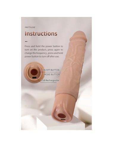 PRETTY LOVE - KESSLER REALISTIC VIBRATING DILDO WITH 10 VIBRATION MODES AND 10 THROWS, 22 CM NATURAL
