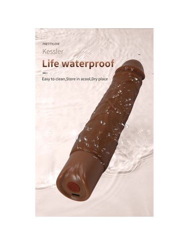 PRETTY LOVE - KESSLER REALISTIC VIBRATING DILDO WITH 10 VIBRATION MODES AND 10 THROWS, 22 CM, BROWN