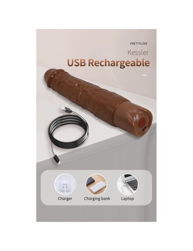 PRETTY LOVE - KESSLER REALISTIC VIBRATING DILDO WITH 10 VIBRATION MODES AND 10 THROWS, 22 CM, BROWN