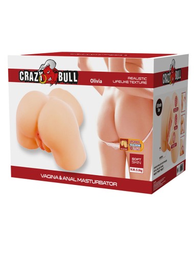 CRAZY BULL - OLIVIA DOUBLE VAGINAL AND ANAL VIBRATING MASTURBATOR FLESH