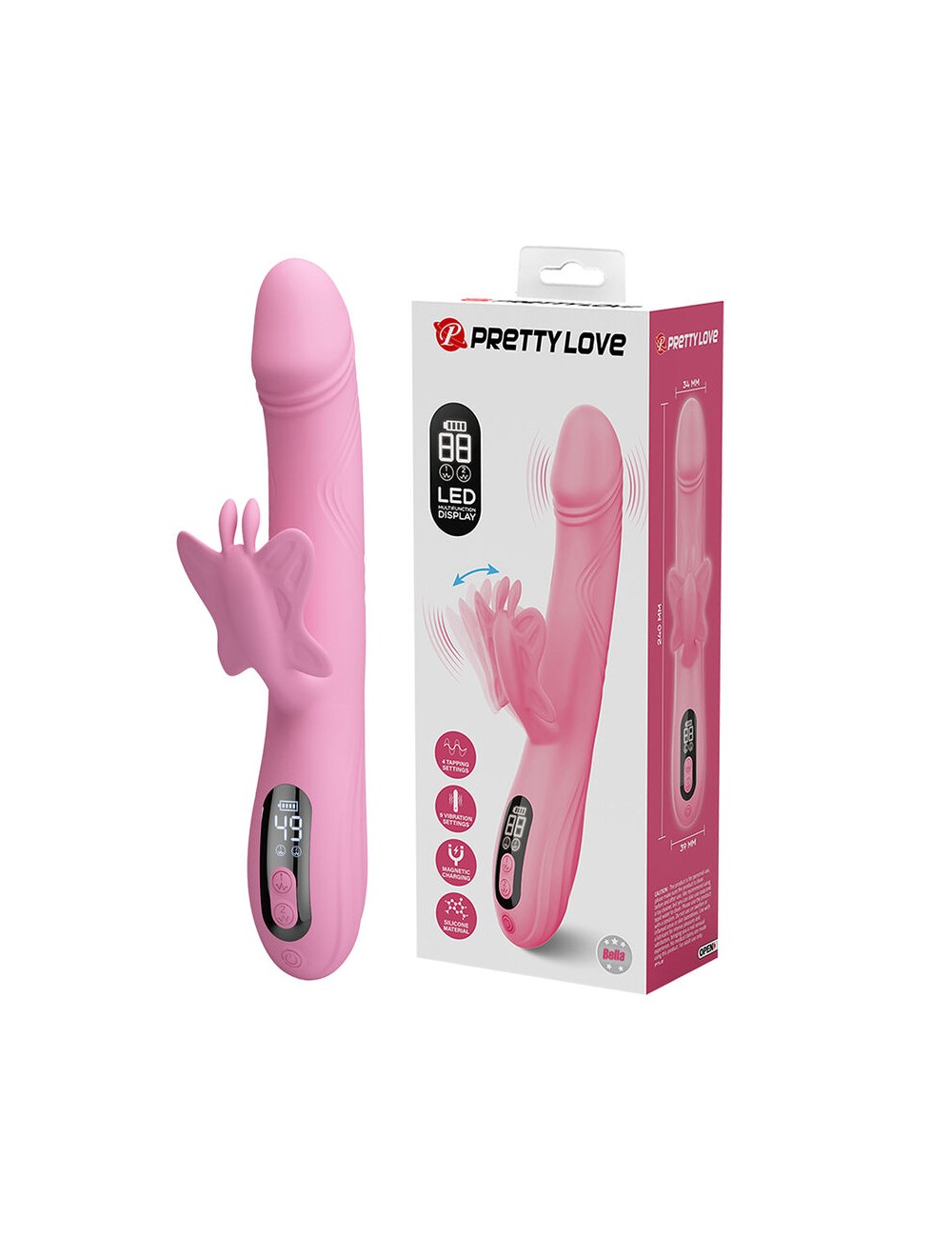 PRETTY LOVE - BELLA RABBIT VIBRATOR WITH BUTTERFLY STIMULATION AND LED PINK