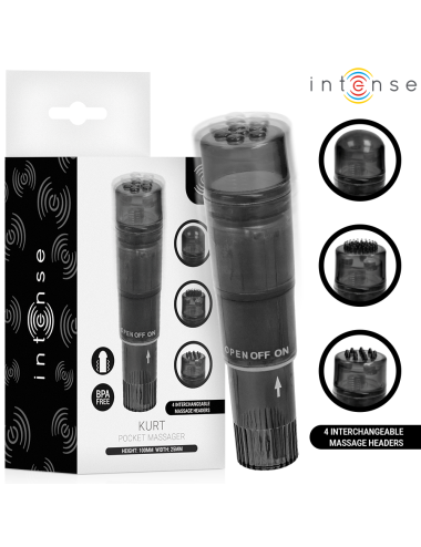 INTENSE - KURT MINI MASSAGER WITH 4 INTERCHANGEABLE HEADS BLACK