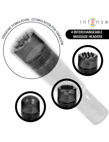 INTENSE - KURT MINI MASSAGER WITH 4 INTERCHANGEABLE HEADS BLACK